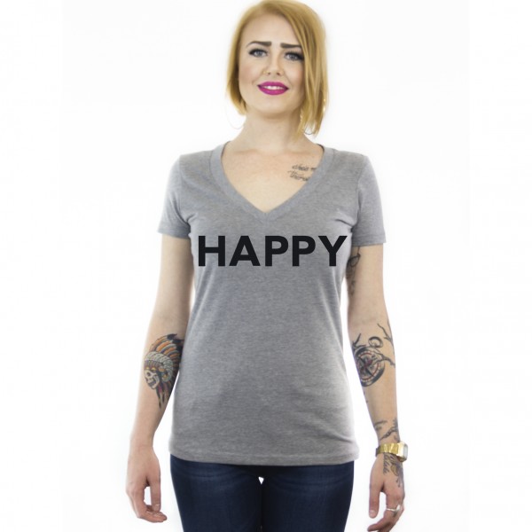 WOMEN_VNECK_HAPPY_HeatherGray_tshirt:Black_ink